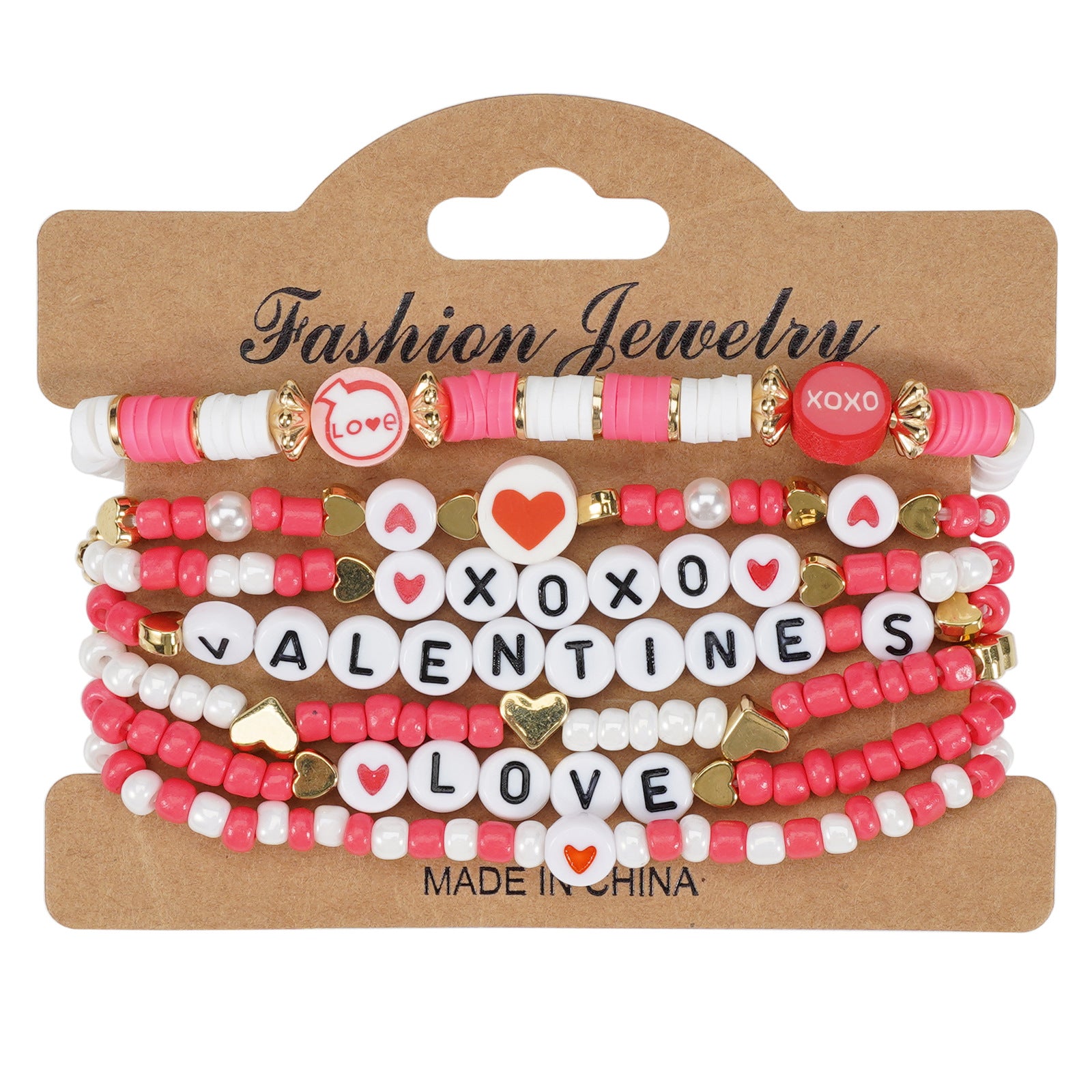 Wholesale Valentine's Day Love XOXO LOVE Soft Clay Beads Multi-layer Elastic Bracelet